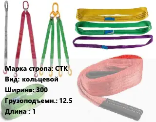 Строп текстильный СТК кольцевой В=300 Грузопод.:12.5 L=1
